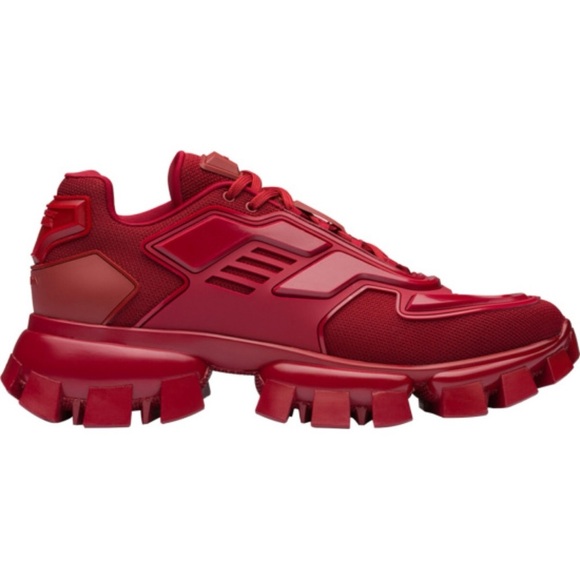 Prada Cloudburst Thunder Red Neoprene Rubber Lugged Sneakers - Picture 1 of 11